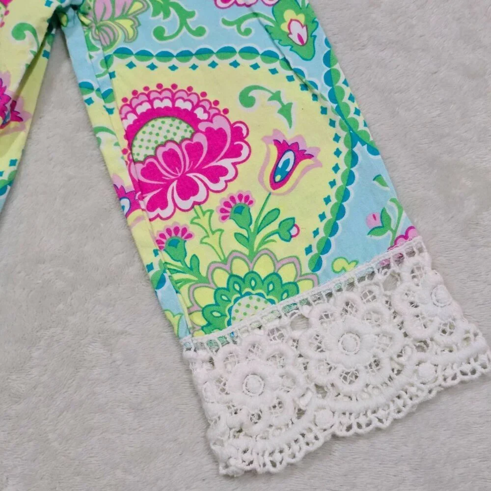 Peaches N Cream Girls Floral Dress Crochet Lace Trim Boho 3/4 Sleeve NWOT Size 8
